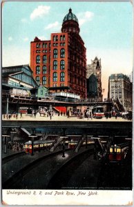 Underground Railroad And Park Row New York City NY Buildings Landmark Postcard 