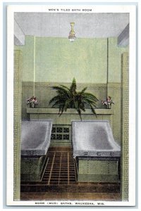 1920 Interior View Men Tiled Bath Room Moor Baths Waukesha Wisconsin WI Postcard