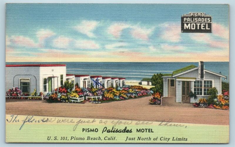 Postcard CA Pismo Beach Pismo Palisades Motel Highway 101 Vintage Linen A9