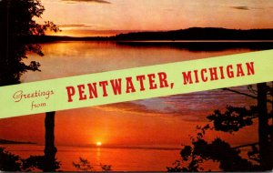 Michigan Greetings From Pentwater With Sunset Over Lake 1963