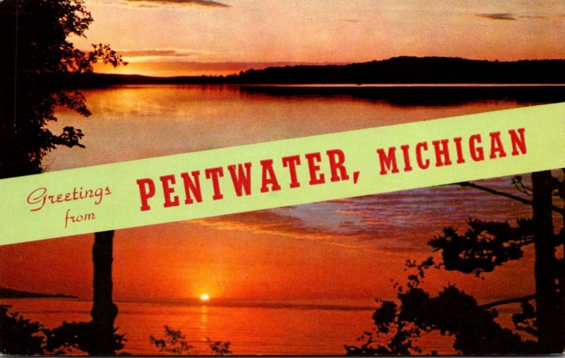 Michigan Greetings From Pentwater With Sunset Over Lake 1963