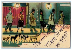 Merricourt North Dakota ND Postcard Mam Street At Night c1910's People Animals