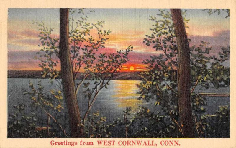 West Cornwall Connectict Sunset Waterfront Greeting Antique Postcard K72867