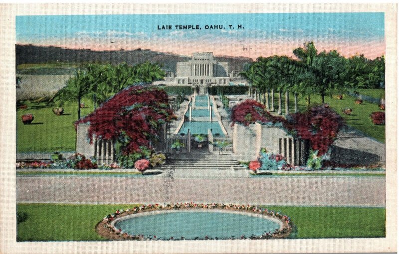 VINTAGE POSTCARD LAIE TEMPLE OAHU TERRITORY OF HAWAII 1936