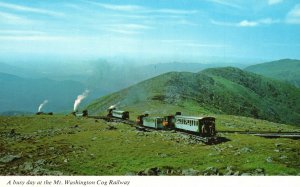 Postcard A Busy Day At Mount Washington Cog Railway Skyline New Hampshire NH