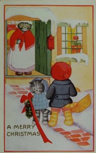 Circa 1910 Christmas Anthropomorphic Cats Vintage Postcard P59 