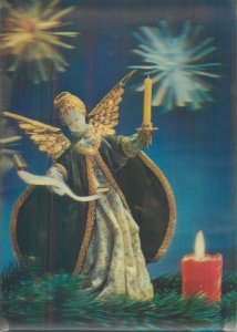 Lenticular stereo card Christmas greetings angel holding candle 
