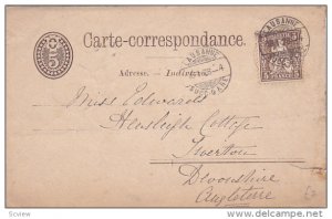 Lausanne to Tiverton Postal Card , Switzerland , PU-1878