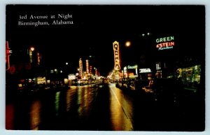 BIRMINGHAM, AL ~ Alabama Theatre THIRD AVENUE Street Scene Night Neon Postcard