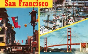 Chinatown & Cable Car Fisherman's Wharf Golden Gate Bridge California Postcard