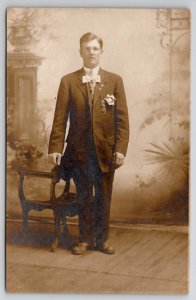 RPPC Attractive Young Man Wm Behren of St James MN To Hampshire IL Postcard B38