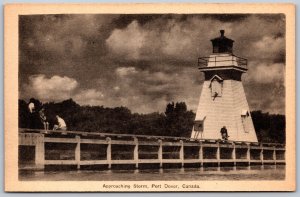 Postcard Port Dover Ontario c1930s Approaching Storm Lighthouse Norfolk County