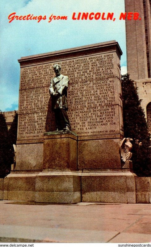 Nebraska Greetings From Lincoln Showing Abraham Lincoln Statue