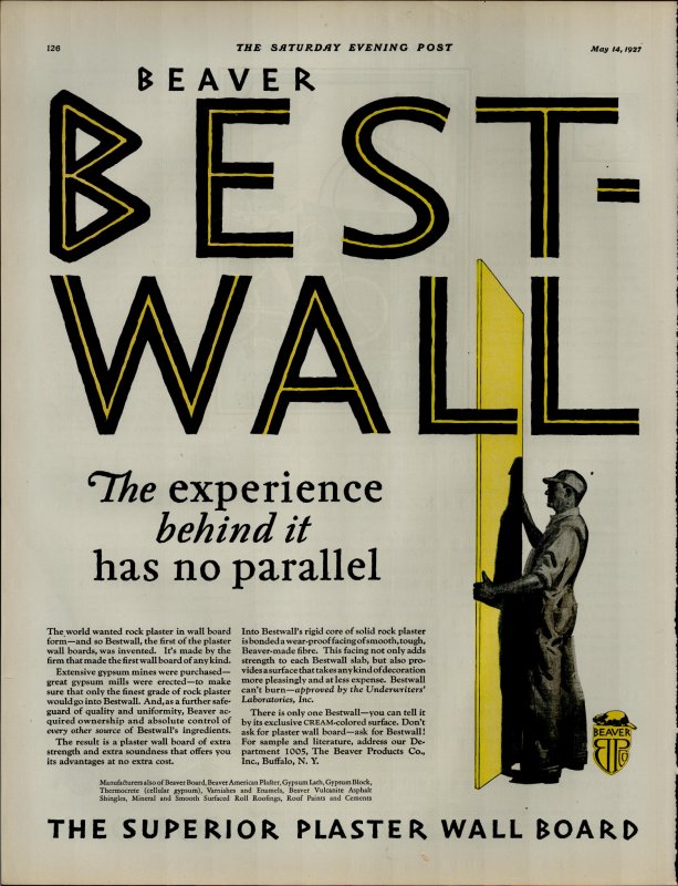 1927 Beaver Best Wall Superior Plaster Wall Board Vintage Print Ad 3893