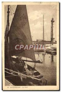 Old Postcard Ouistreham Port Lighthouse Boat