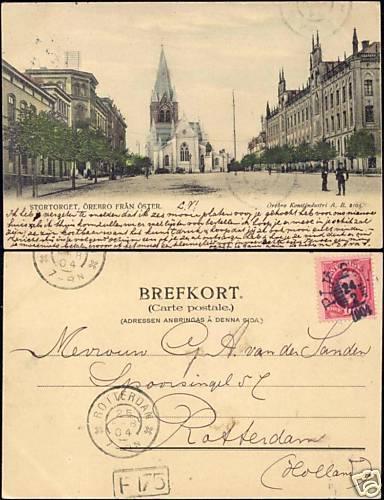 sweden ÖREBRO från Öster, Stortorget, Church 1904 Stamp