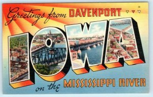 2 Large Letter Linens DAVENPORT, Iowa IA ~ Curteich, Tichnor 1940s Postcards