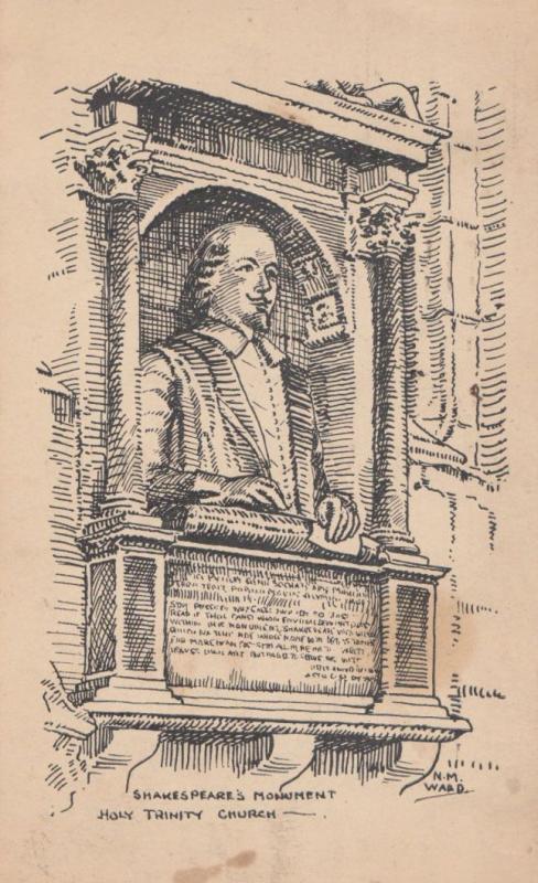 Shakespeare Stratford Upon Avon Monument Vintage Artist Drawing Postcard