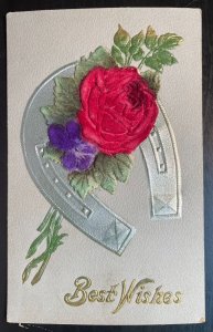 Vintage Victorian Postcard 1901-1910 Best Wishes - Red Velvet Rose & Violet