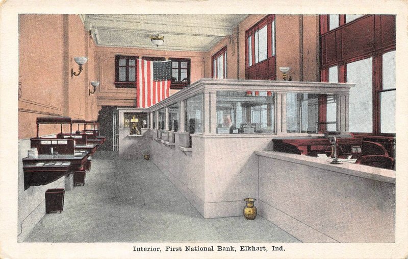 First National Bank Interior Elkhart Indiana 1920c postcard