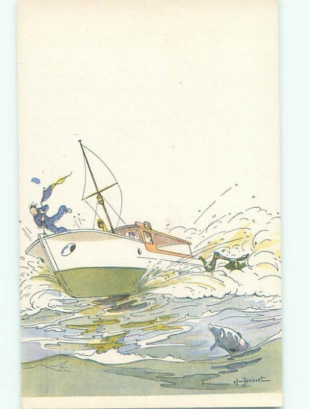 foreign 1931 Postcard signed SAILOR GETS THROWN FROM SAILBOAT BOAT AC3264