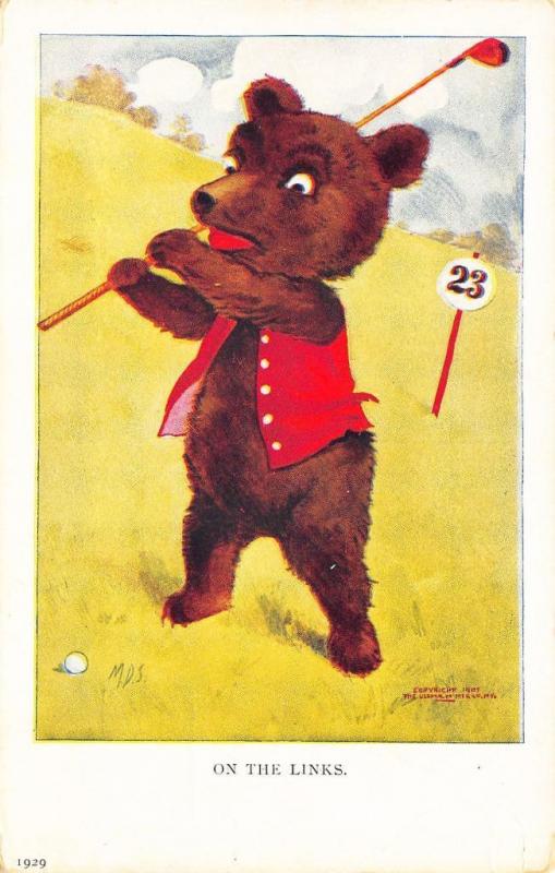 Artist Signed MDS Ullman Sporty Bears Golf Postcard 