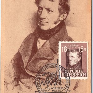 c1947 Vienna, Austria Franz Grillparzer 18g Stamp Wiener Messe Postcard A367