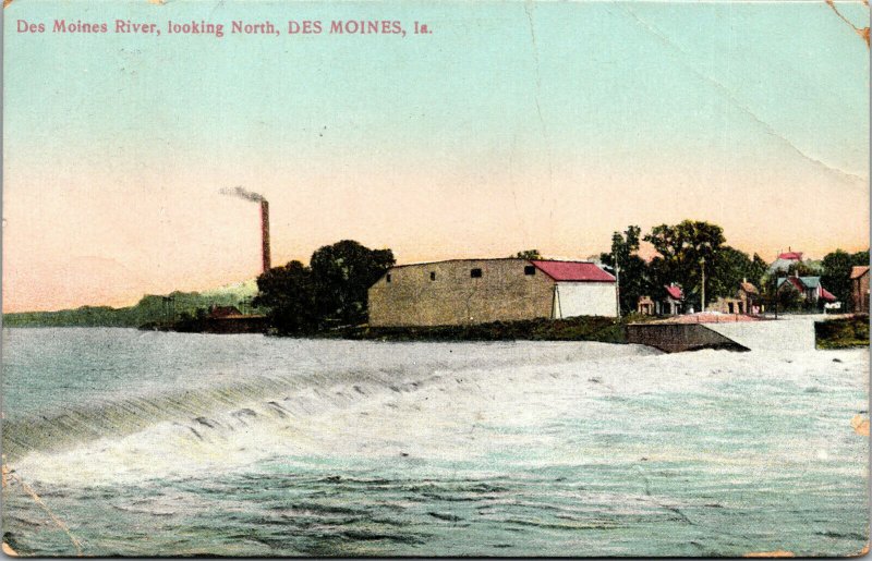 Vtg 1910s Des Moines River Looking North Des Moines Iowa iA Postcard