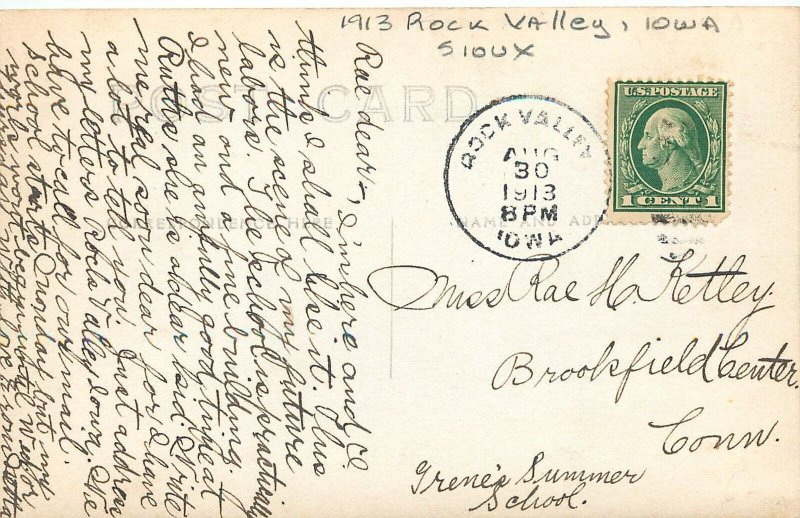 Postcard RPPC 1913 Iowa Rock Valley Sioux High School 24-5016