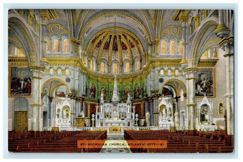 Interior View Of St. Nicholas Church Atlantic City New Jersey NJ Postcard 