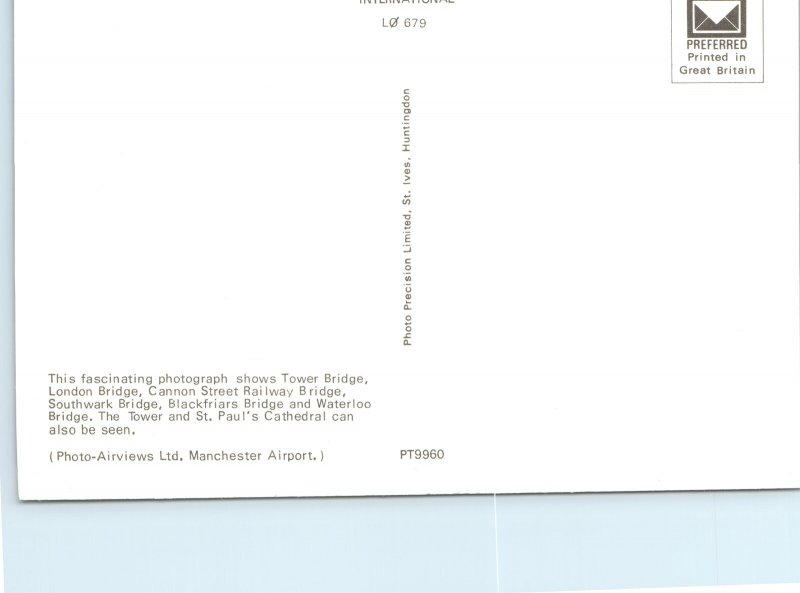 c1970s London, England Tower Bridge River Thames Aerial View Chrome 4x6 PC M24