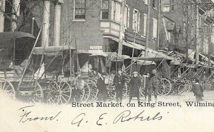 King Street Market Wagons People Wilmington DE c1905