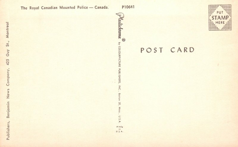 Vintage Postcard Royal Canadian Mounted Police Horse Ride Canada Benjamin News 