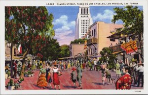 Olvera Street Paseo De Los Angeles California Linen Postcard C063
