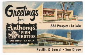 Anthonys Fish Grottos San Diego La Jolla 1955 * postcard
