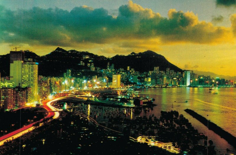 Hong Kong Beautiful Dusk Scene Of Victoria Vintage Postcard BS.05