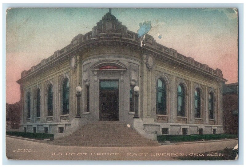 1910 U.S. Post Office Exterior Building East Liverpool Ohio OH Vintage Postcard 