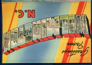 Wilmington North Carolina skyline 1940s linen postcard folder 