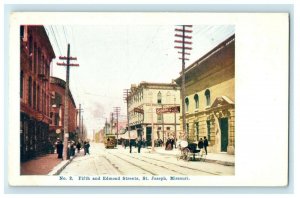 c1905 Fifth And Edmond Streets Trolley St. Joseph Missouri MO Antique Postcard  