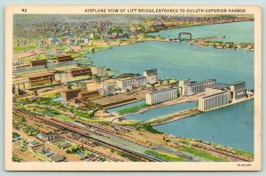 Duluth Minnesota~Lift Bridge~Harbor Entrance~Peavey Elevator~RR Yards~1937 Linen