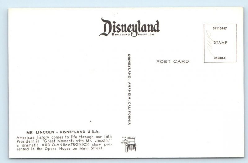 Disneyland - Mr. Lincoln - CALIFORNIA Postcard