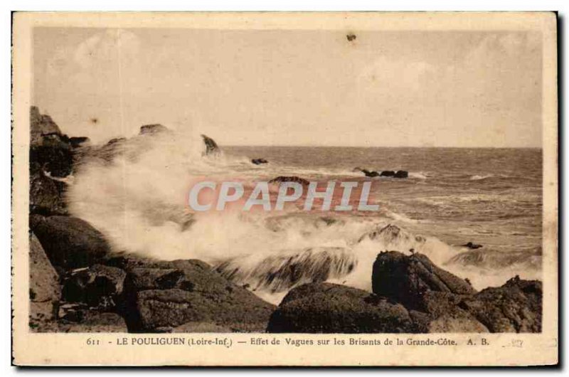 Old Postcard Pouliguen Effect Wave Breakers On the Grande Cote