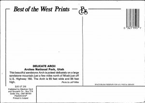 VINTAGE CONTINENTAL SIZE POSTCARD DELICATE ARCH ARCHES NATIONAL PARK UTAH
