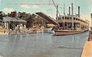 KEOKUK  IOWA~RIVER STEAMER IN GOVERNMENT LOCK POSTCARD 1912