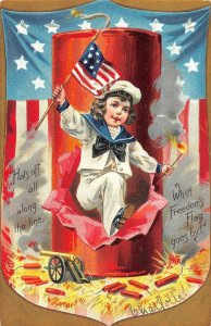 FIRECRACKER JULY 4TH HOLIDAY PATRIOTIC TUCK POSTCARD (c. 1908)**