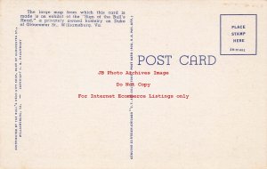 Curt Teich Linen Map Postcard, Willliamsburg-Yorktown Virginia