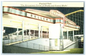 Playland Park Amusement Center Roller Coaster Omaha Council Bluffs IA Postcard