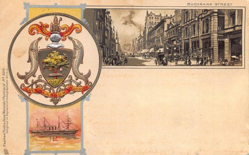 Glasgow Scotland Buchanan Street & Ship in 1902, Raphael Tuck Postcard