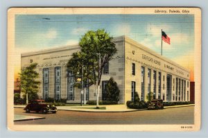 Toledo, OH-Ohio, Street view of Library, Flag, Linen c1941 Postcard