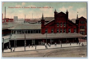 c1910 Pennsylvania Railroad Station Market Street Newark NJ Postcard